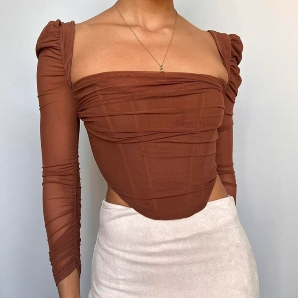 🖤Rusty Brown Orange Ruched Long Sleeve Top